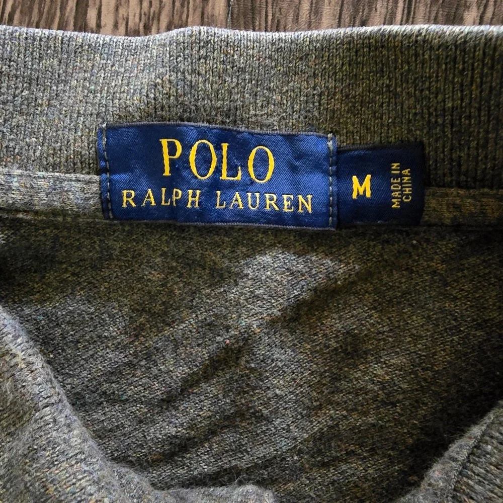 POLO RALPH LAUREN Long Sleeve Polo Mens M Olive Green Cotton‎ Pique Orange Pony